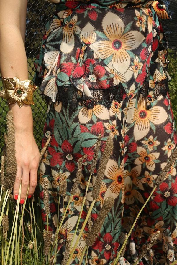 Rodarte Poinsettia Printed Silk Satin and Chiffon Jumpsuit with Lace - RED/ GREEN/YELLOW | Garmentory Rodarte Poinsettia Printed Silk Satin and Chiffon Jumpsuit with Lace - RED/ GREEN/YELLOW | Garmentory