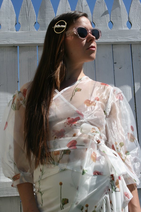 Aéryne Agathe Organza Floral Print Wrap Top - White Fleures Sauvage Aéryne Agathe Organza Floral Print Wrap Top - White Fleures Sauvage