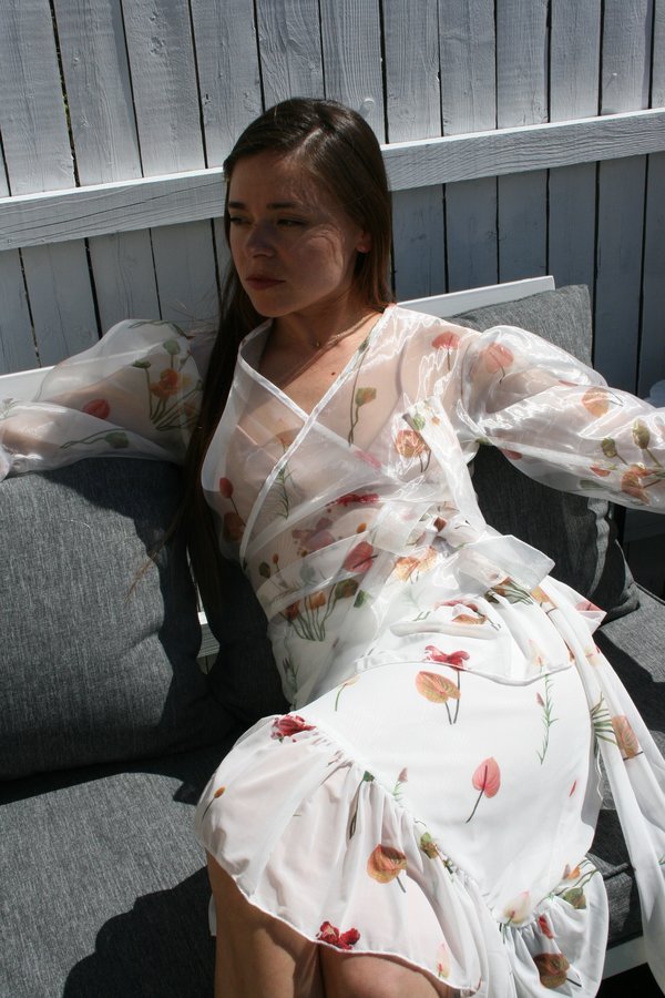 Aéryne Agathe Organza Floral Print Wrap Top - White Fleures Sauvage Aéryne Agathe Organza Floral Print Wrap Top - White Fleures Sauvage