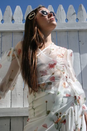 Aéryne Agathe Organza Floral Print Wrap Top - White Fleures Sauvage Aéryne Agathe Organza Floral Print Wrap Top - White Fleures Sauvage