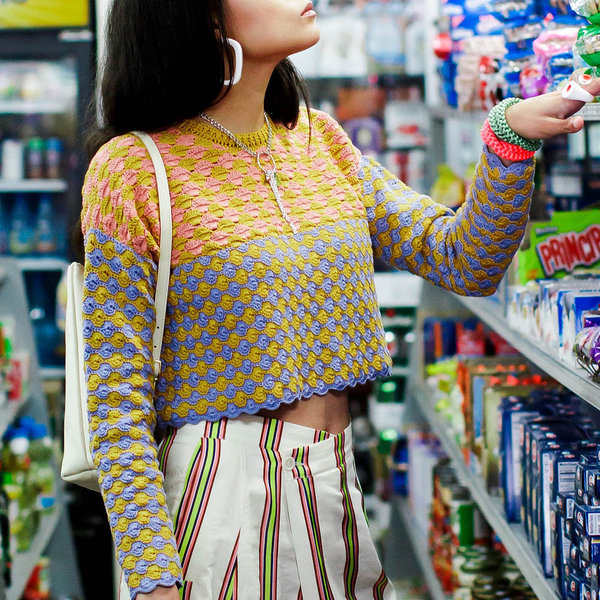 Rachel Comey Glint Pullover Periwinkle/Blush Crochet on Garmentory