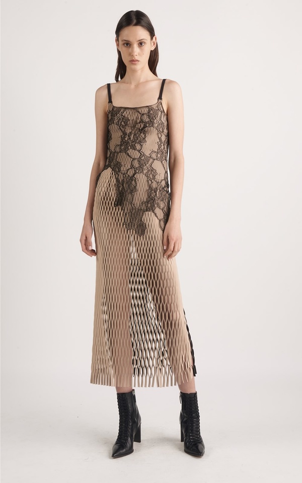 Dion Lee Erosion Lace E-Hook Dress - Sand | Garmentory