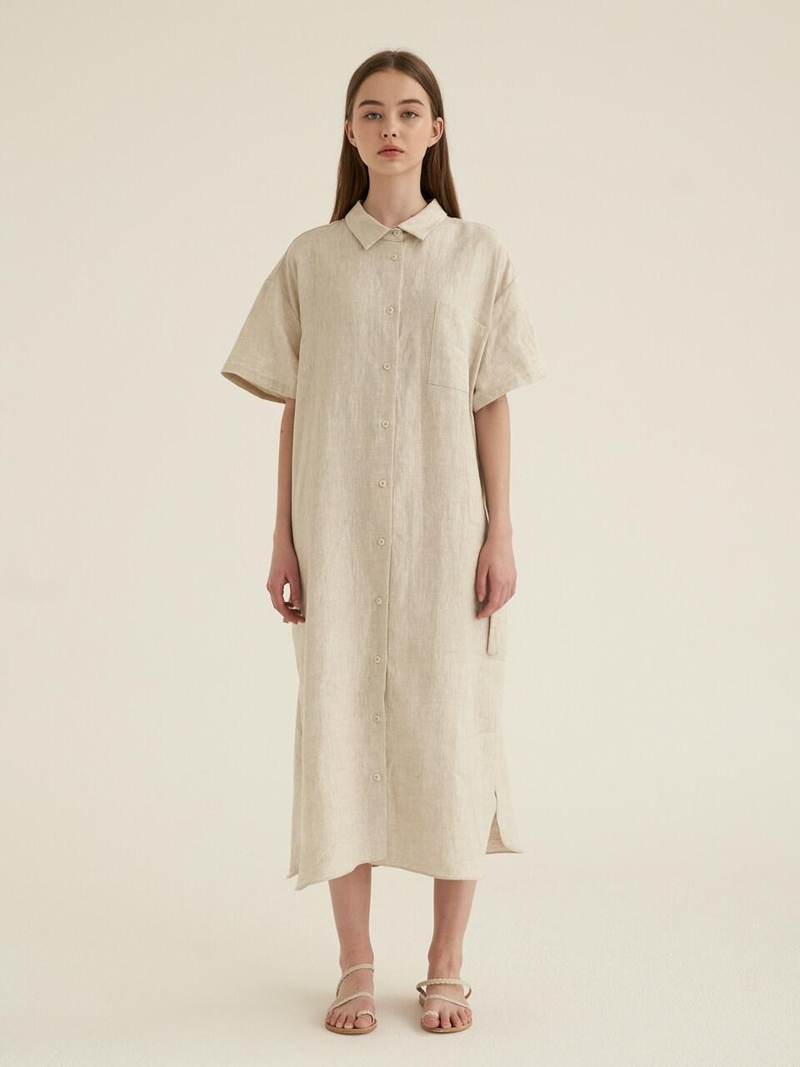 SCHMUTT Linen Shirt Dress - Beige | Garmentory SCHMUTT Linen Shirt Dress - Beige | Garmentory