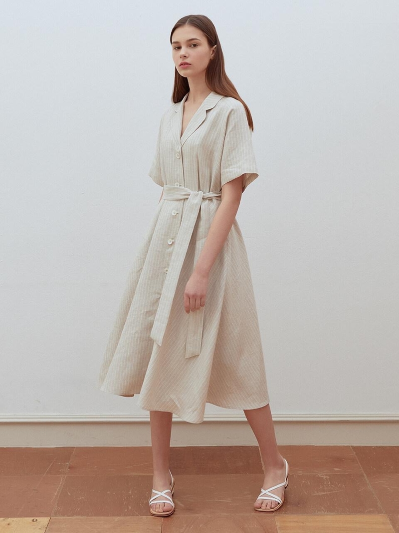 ROSIER Holiday Long Dress - Beige | Garmentory