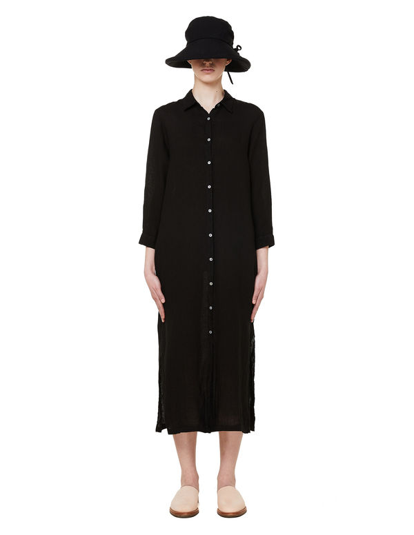120% Lino 3/4 Sleeve Linen Dress - Black | Garmentory