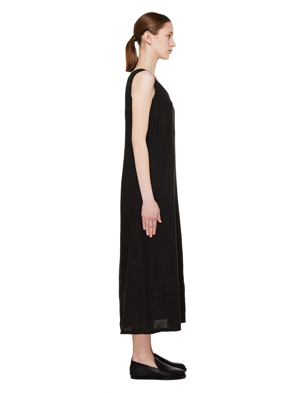 120% Lino Linen V-Neck Dress - Black | Garmentory
