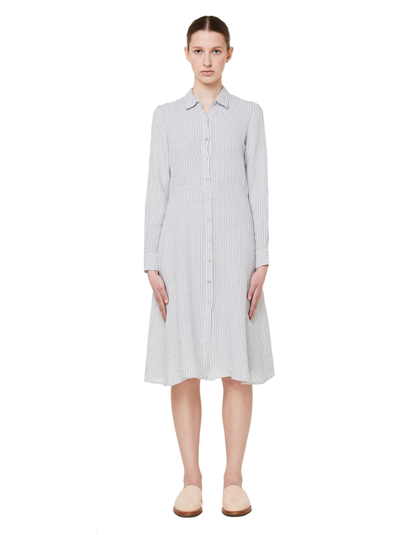 120% Lino Striped Linen Dress - Grey