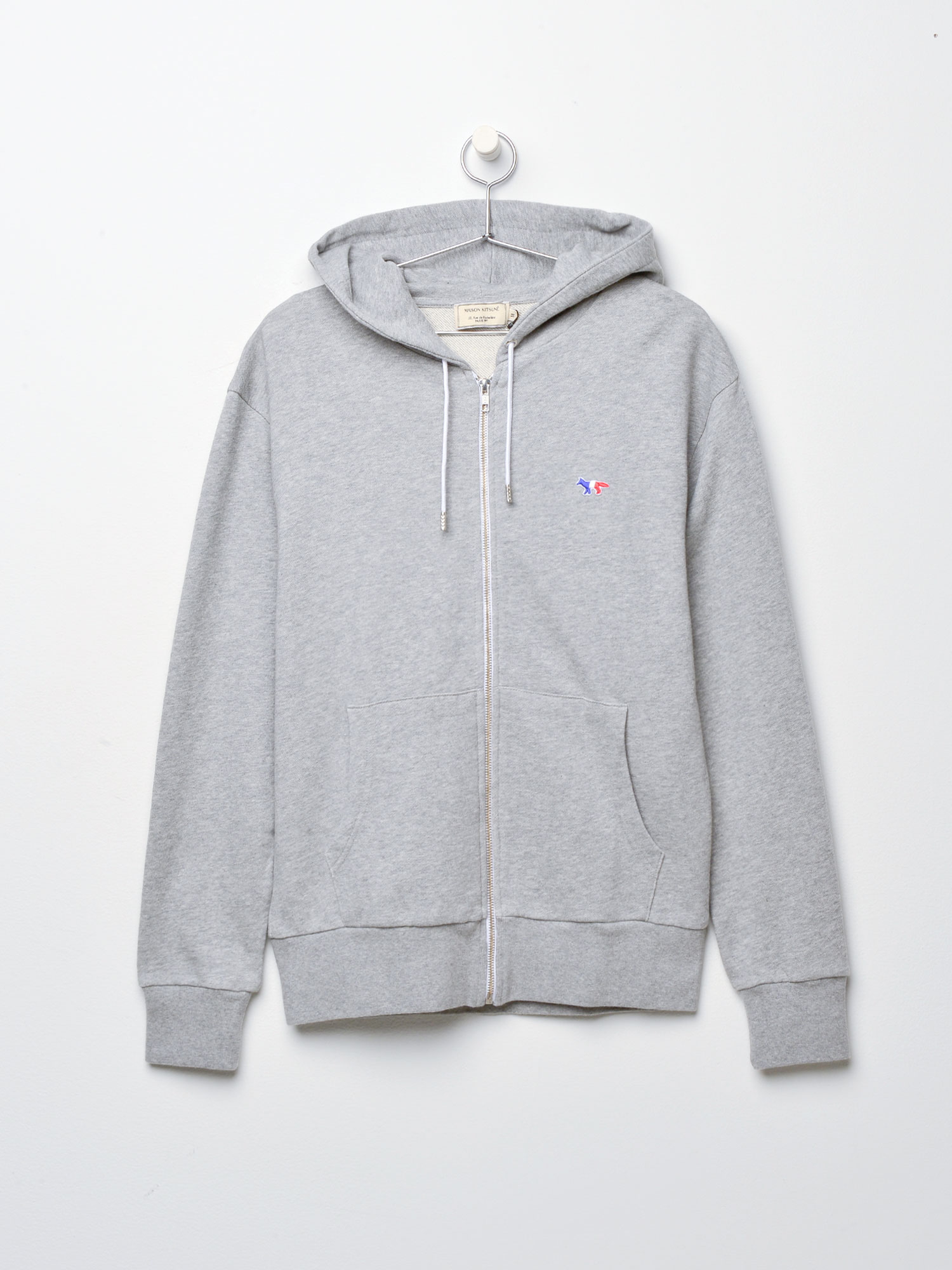 Maison Kitsune ZIP HOODIE TRICOLOR FOX PATCH - GREY MELANGE