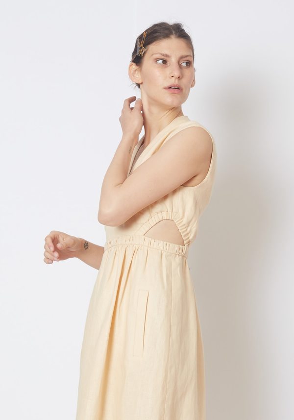 Tibi Linen Canvas V-Neck Cut Out Dress - Biscotti | Garmentory Tibi Linen Canvas V-Neck Cut Out Dress - Biscotti | Garmentory