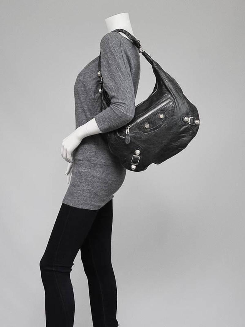 Vintage BALENCIAGA Chevre Leather Giant 21 Silver Hobo Bag BLACK