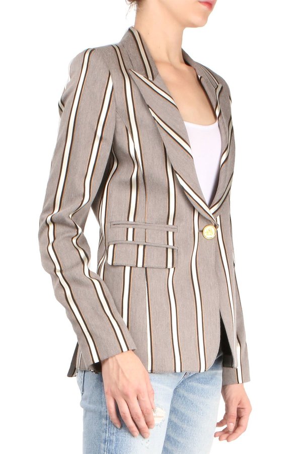 Smythe Peaked Label Blazer - Grey Ribbon Stripe Smythe Peaked Label Blazer - Grey Ribbon Stripe