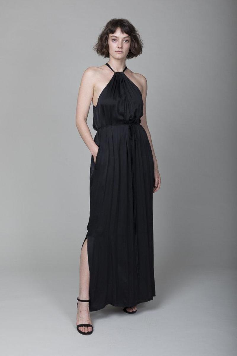 raquel allegra halter dress Raquel Allegra Satin Halter Dress - Black