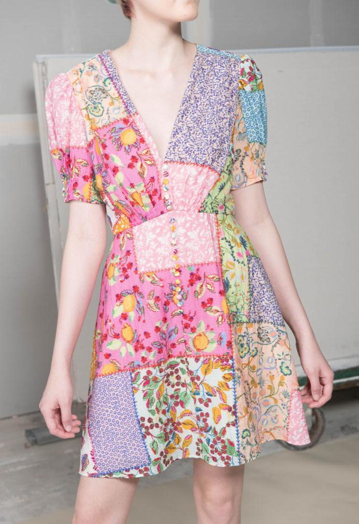 Saloni Lea Mini Dress - Patchwork Pattern
