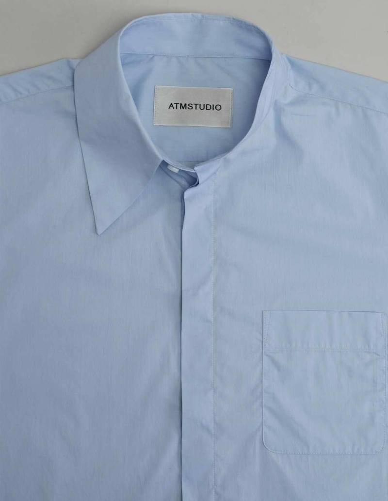 ATMStudio Asymmetrical Collar Shirt - Light Blue | Garmentory