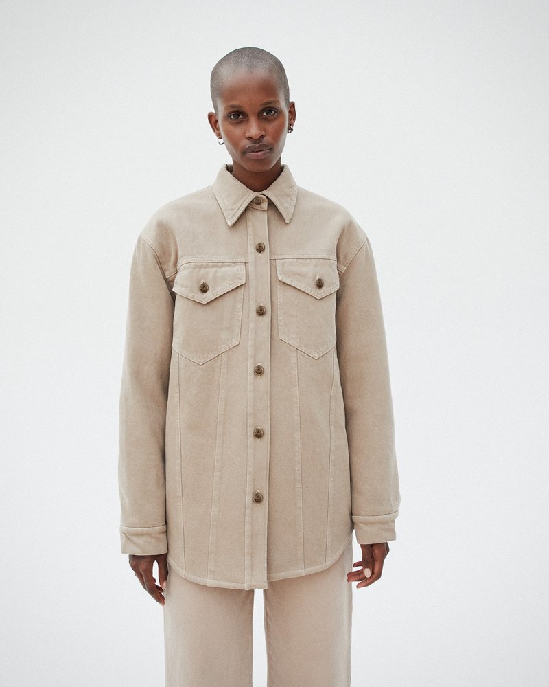 Nanushka NUSTA Denim jacket with faux shearling - Taupe | Garmentory