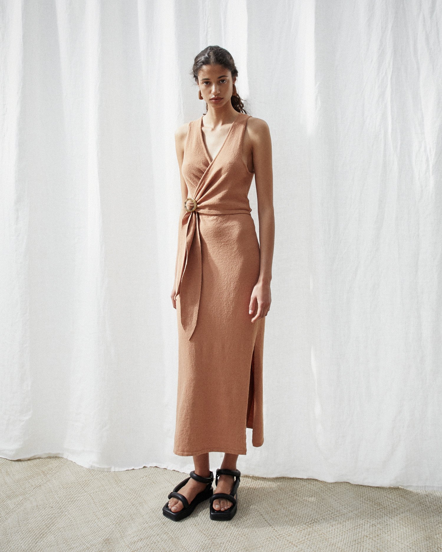 Nanushka SUBAH Terry knit wrap dress - Caramel | Garmentory