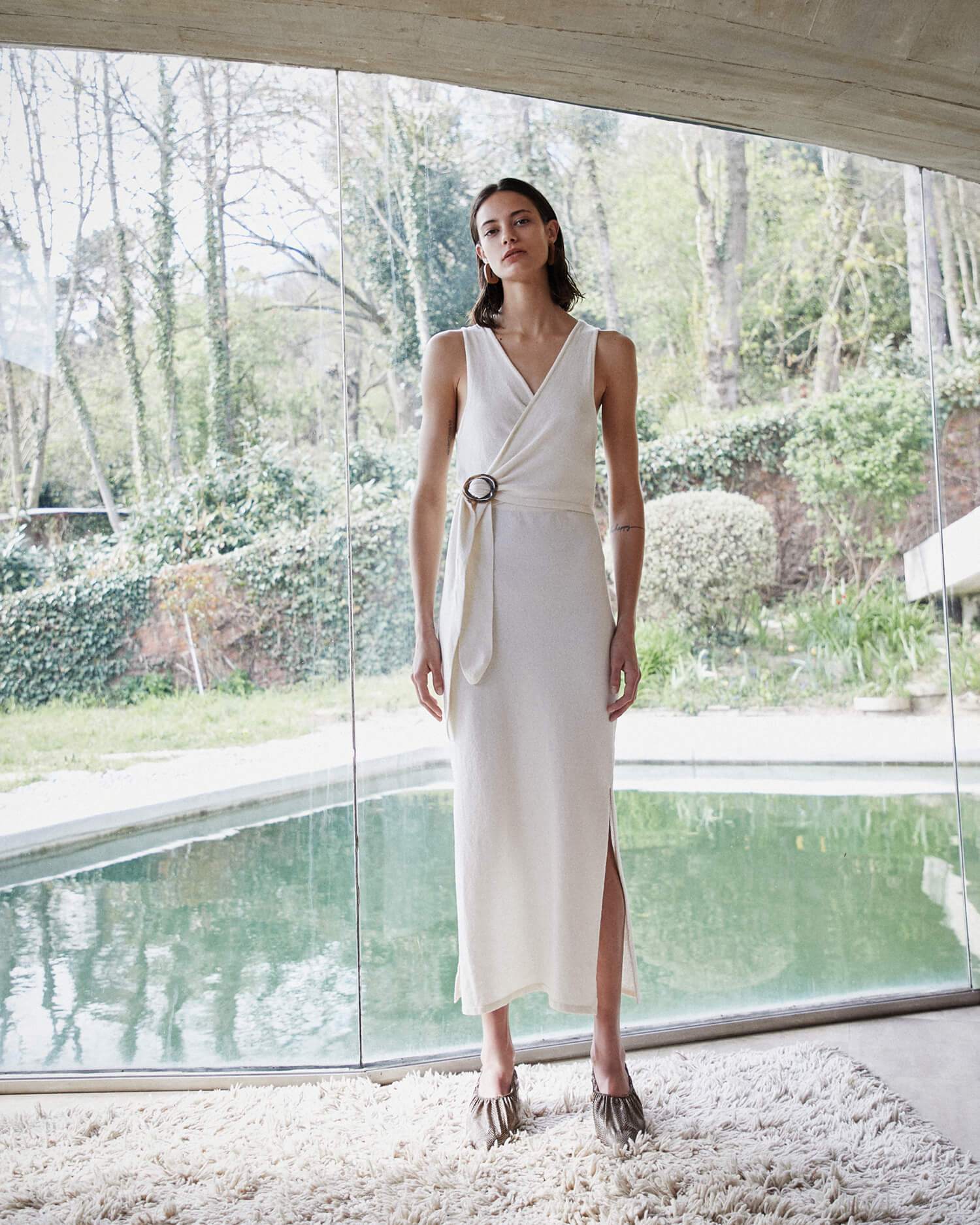 Nanushka SUBAH Terry knit wrap dress - Creme