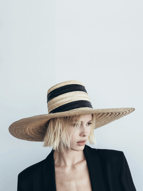 Janessa Leone Eloise Boater Hat - Natural/Black Stripes  display picture 3