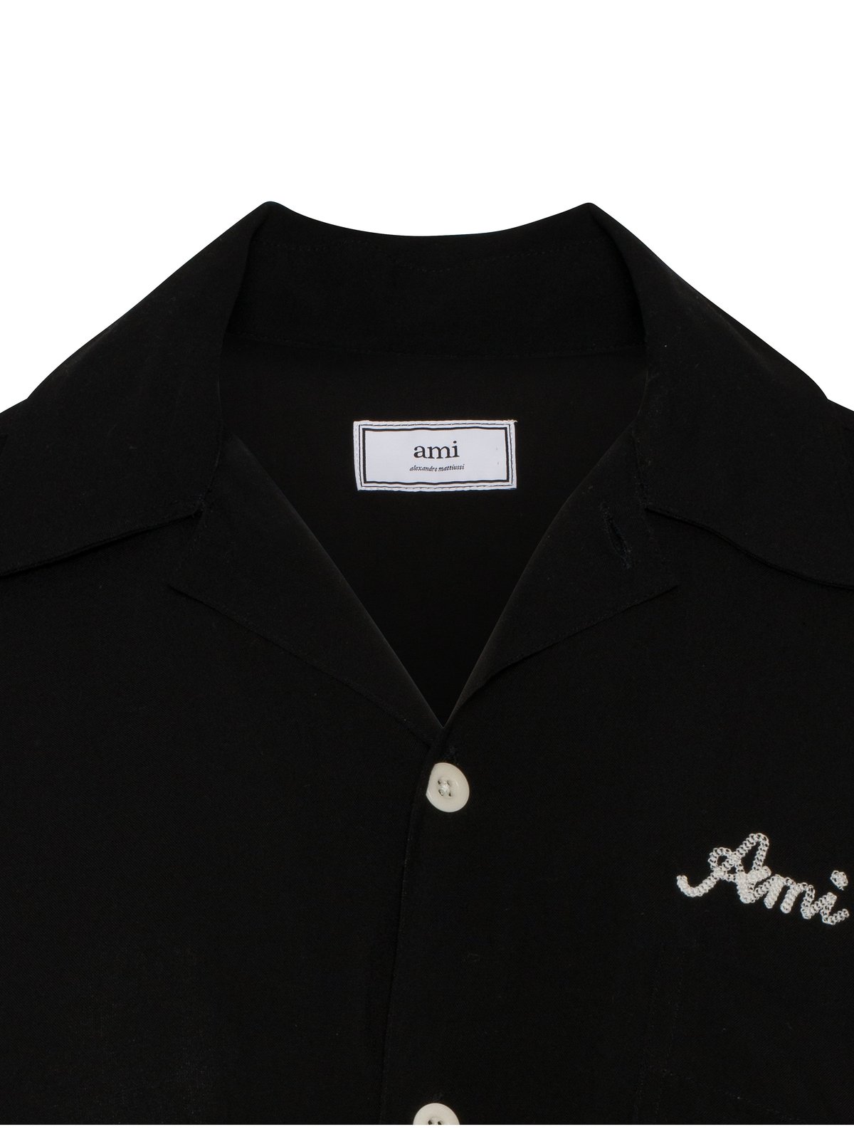 AMI Embroidered Camp Collar Shirt Black Garmentory