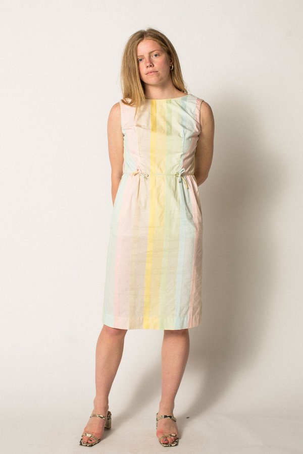 open lace back dress 1970's Pastel Pink & Violet striped dress – Vida Antigua Collective main image 0