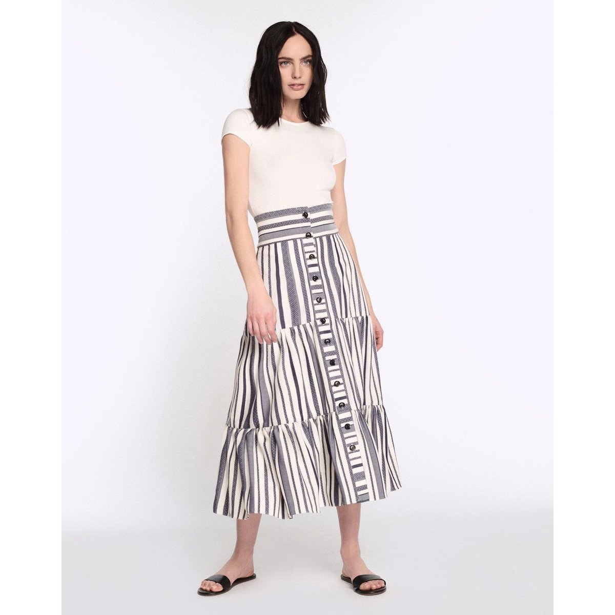 Marissa Webb Malika Maxi Skirt - Ivory with Navy Stripes | Garmentory