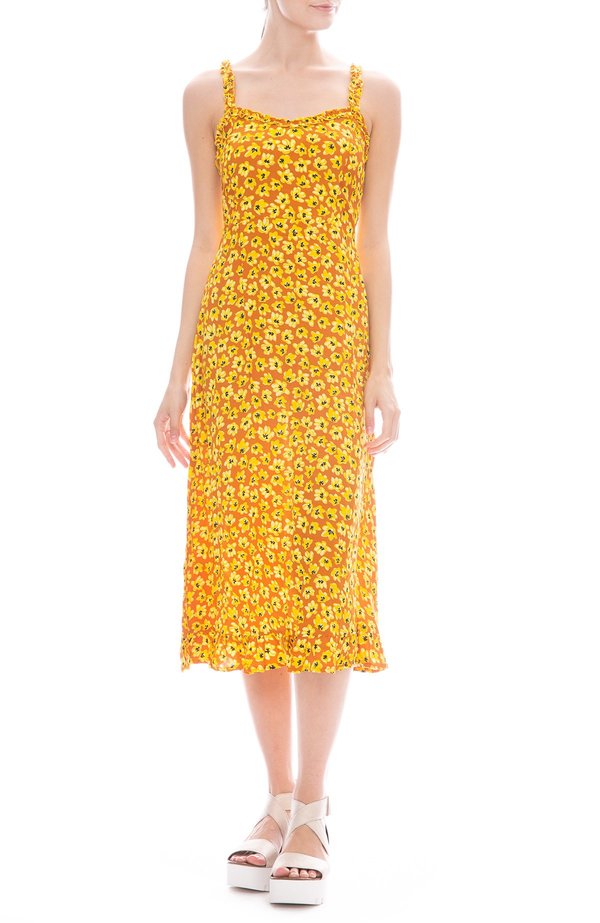 knee length dresses for ladies Saffron and Amber Red Paisley Print Midi Dress
