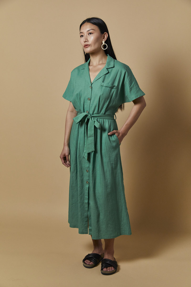 chinese dress ladies Linen Blend Midi Shirt Dress | Shirt Dress
