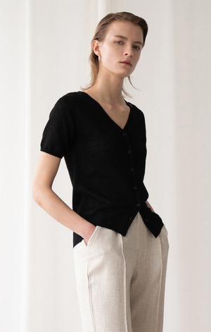 AMONG SEOUL Slit Knit Cardigan - BLACK AMONG SEOUL Slit Knit Cardigan - BLACK