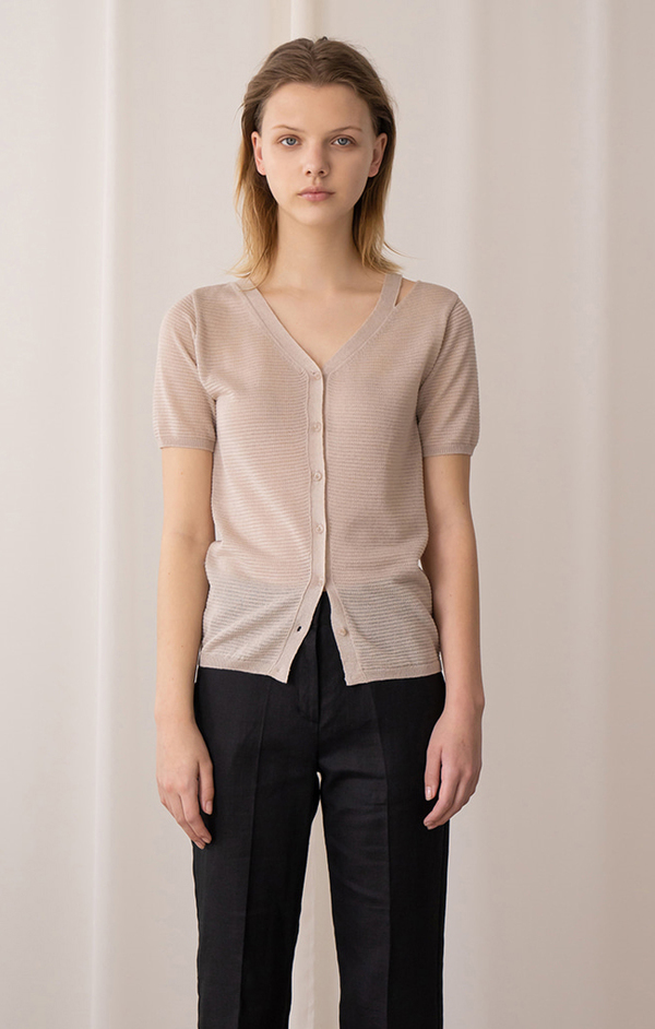 AMONG SEOUL Slit Knit Cardigan - Beige AMONG SEOUL Slit Knit Cardigan - Beige