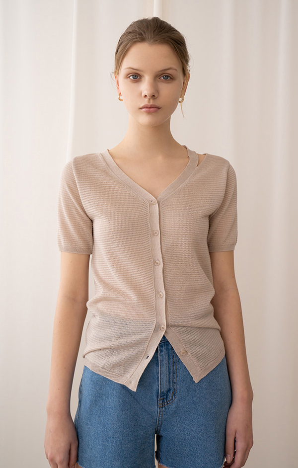 AMONG SEOUL Slit Knit Cardigan - Beige AMONG SEOUL Slit Knit Cardigan - Beige