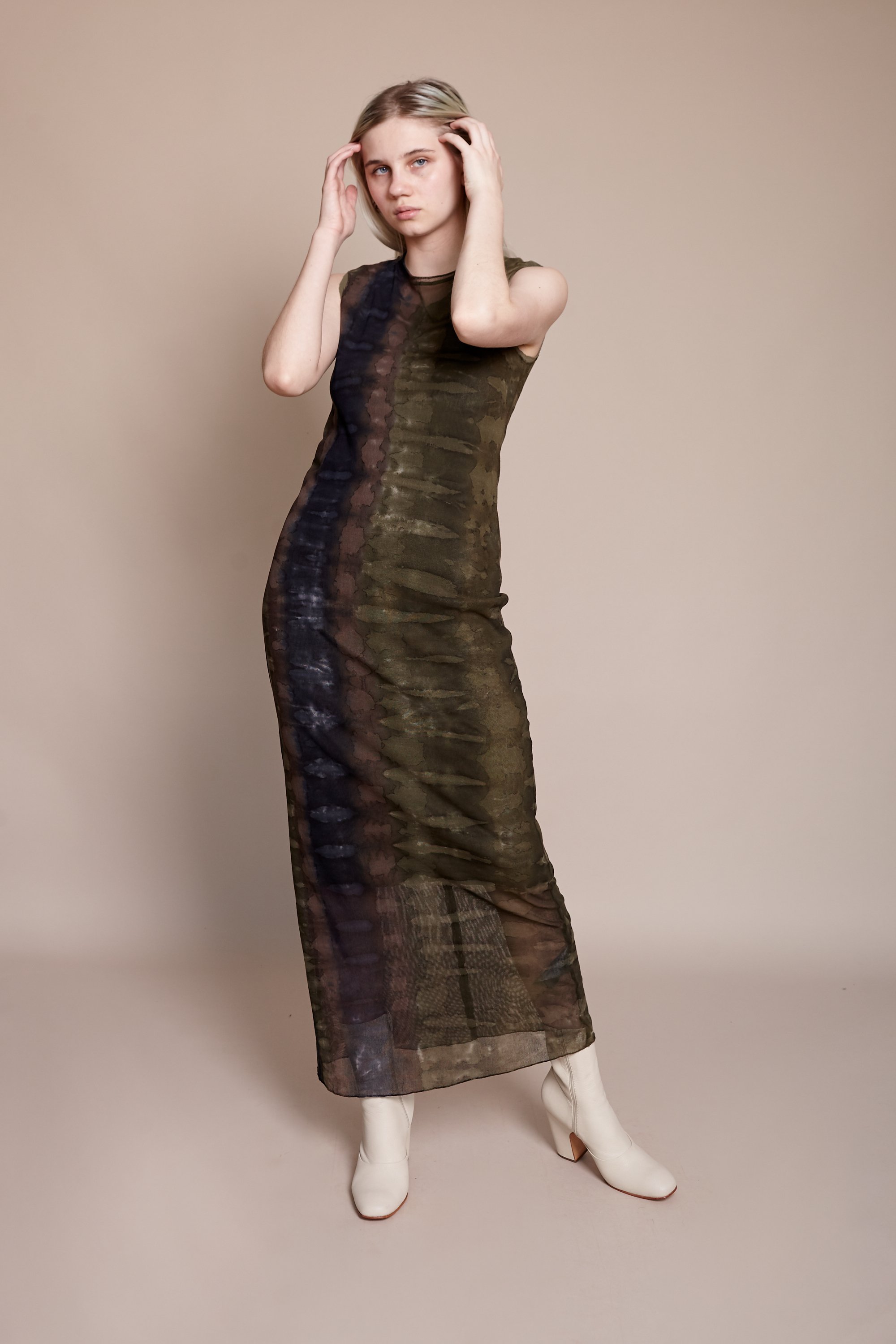 knee length dresses for ladies Mesh Dress | Camo Camel main image 1