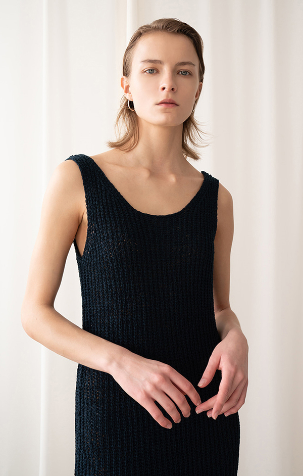 AMONG SEOUL A Tape Knit Dress - Navy AMONG SEOUL A Tape Knit Dress - Navy