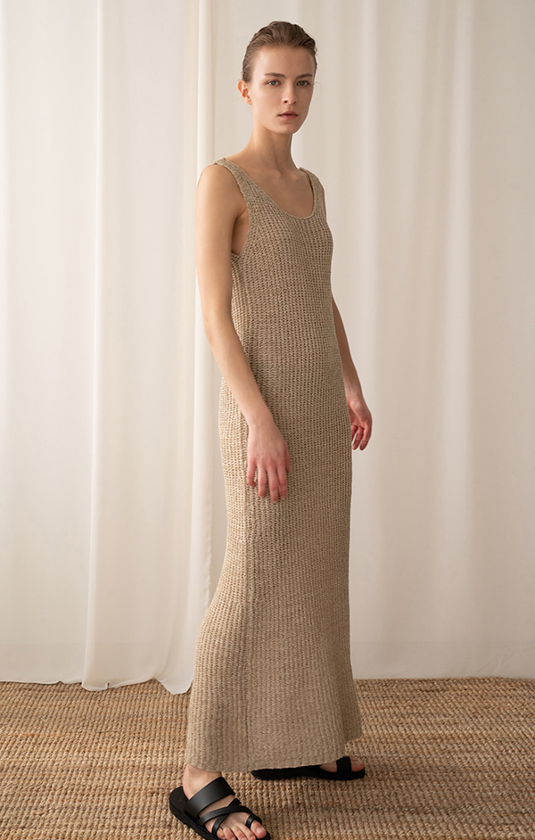 AMONG SEOUL A Tape Knit Dress - BEIGE AMONG SEOUL A Tape Knit Dress - BEIGE