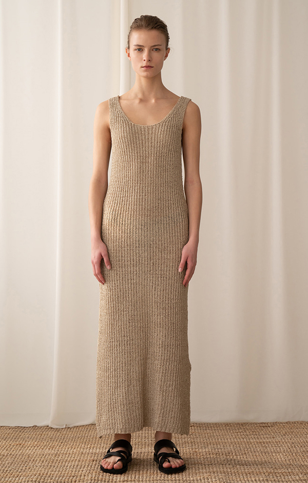 AMONG SEOUL A Tape Knit Dress - BEIGE AMONG SEOUL A Tape Knit Dress - BEIGE