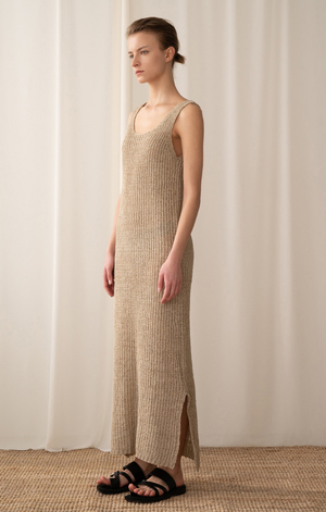 AMONG SEOUL A Tape Knit Dress - BEIGE AMONG SEOUL A Tape Knit Dress - BEIGE