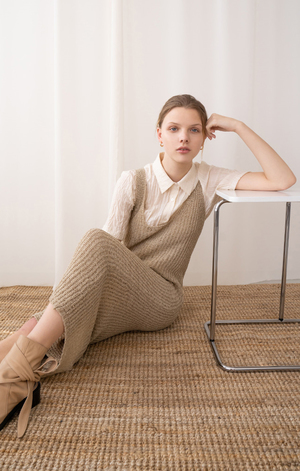 AMONG SEOUL A Tape Knit Dress - BEIGE AMONG SEOUL A Tape Knit Dress - BEIGE