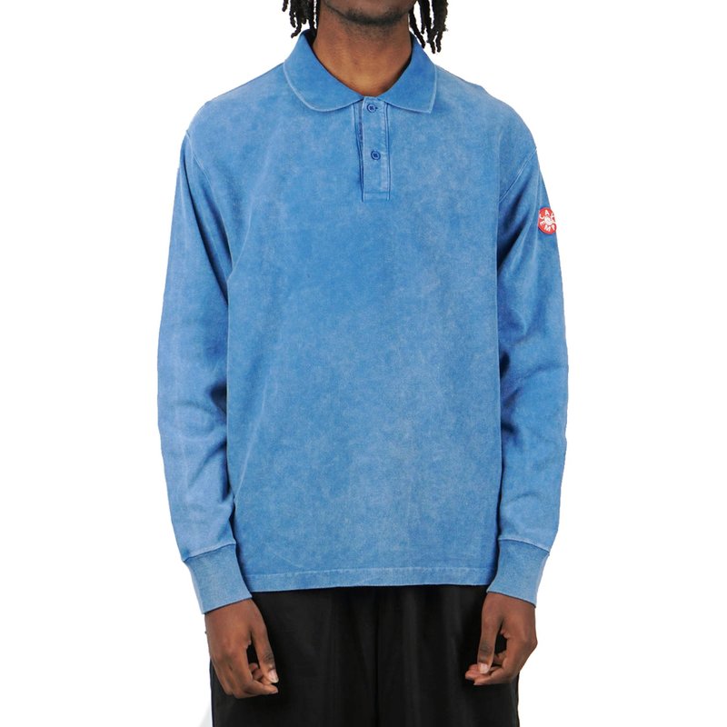 Cav Empt BLEACHED RIB LONG SLEEVE POLO SHIRT - BLUE | Garmentory