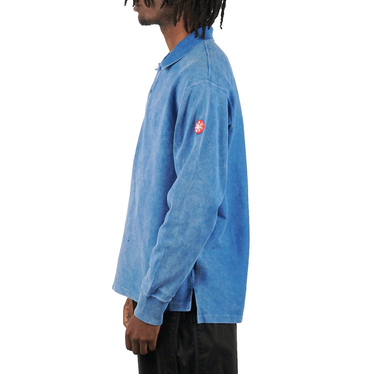 Cav Empt BLEACHED RIB LONG SLEEVE POLO SHIRT - BLUE | Garmentory