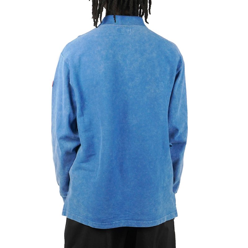 Cav Empt BLEACHED RIB LONG SLEEVE POLO SHIRT - BLUE | Garmentory