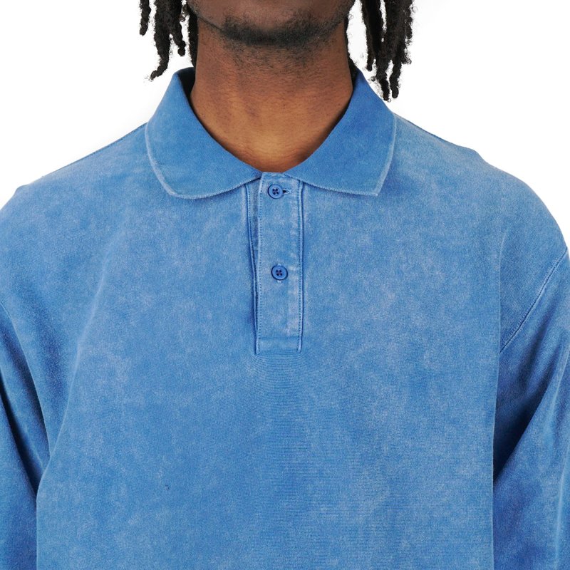 Cav Empt BLEACHED RIB LONG SLEEVE POLO SHIRT - BLUE | Garmentory