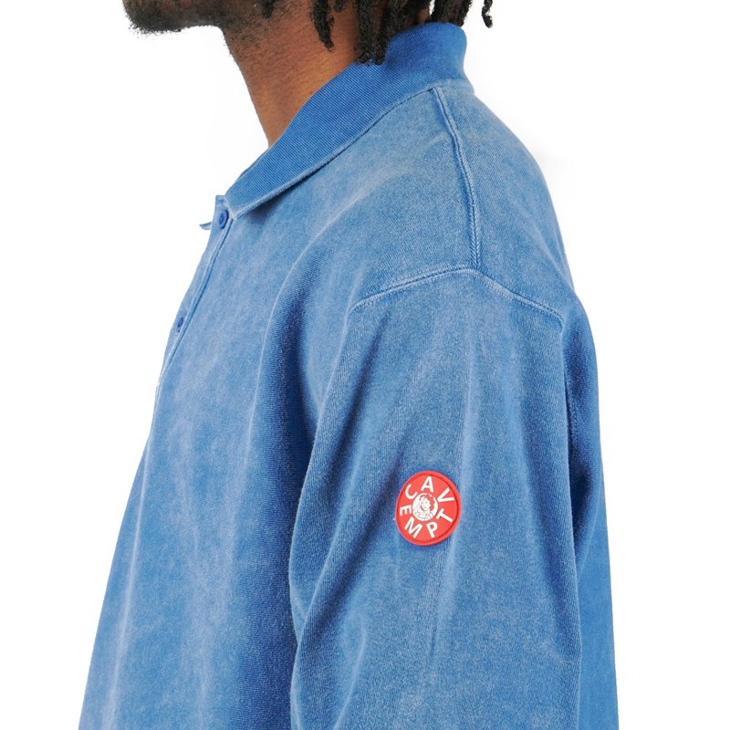 Cav Empt BLEACHED RIB LONG SLEEVE POLO SHIRT - BLUE | Garmentory
