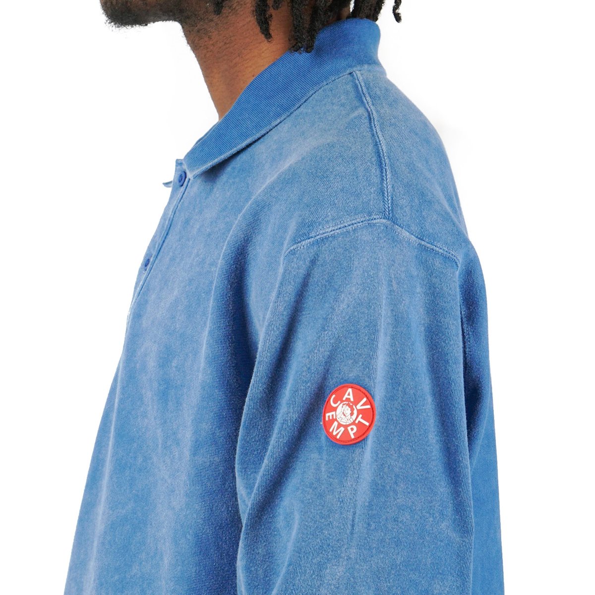 トップス C.E cavempt BLEACHD RIB LONG SLEEVE POLO Cav Empt BLEACHED RIB LONG SLEEVE POLO SHIRT - BLUE | Garmentory