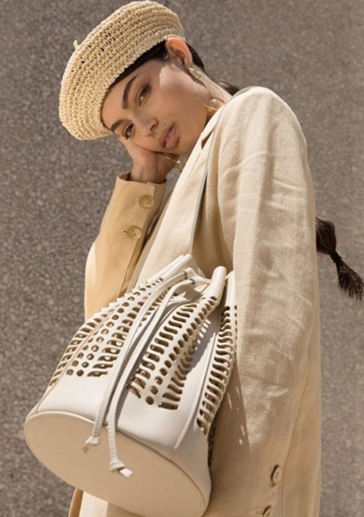 Designer Leather Mini Jute Bags MODERN WEAVING Jute Die Cut Bucket 