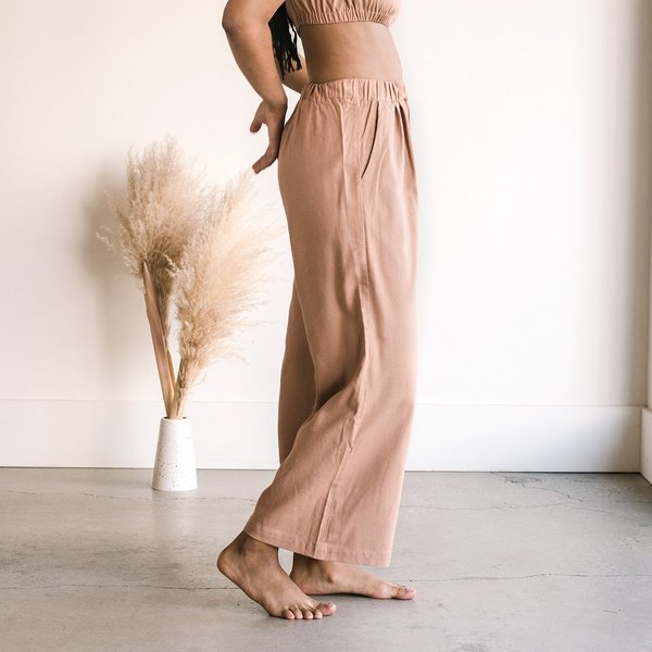 Ozma Crop Silk Noil Wide Leg Pant - Sand | Garmentory