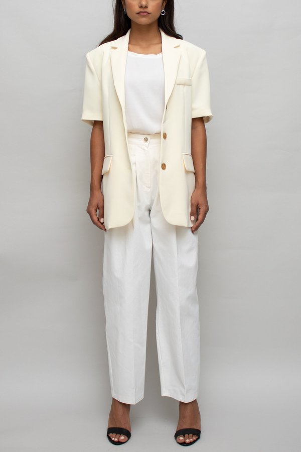 Short Sleeve Blazer - Pale Yellow 