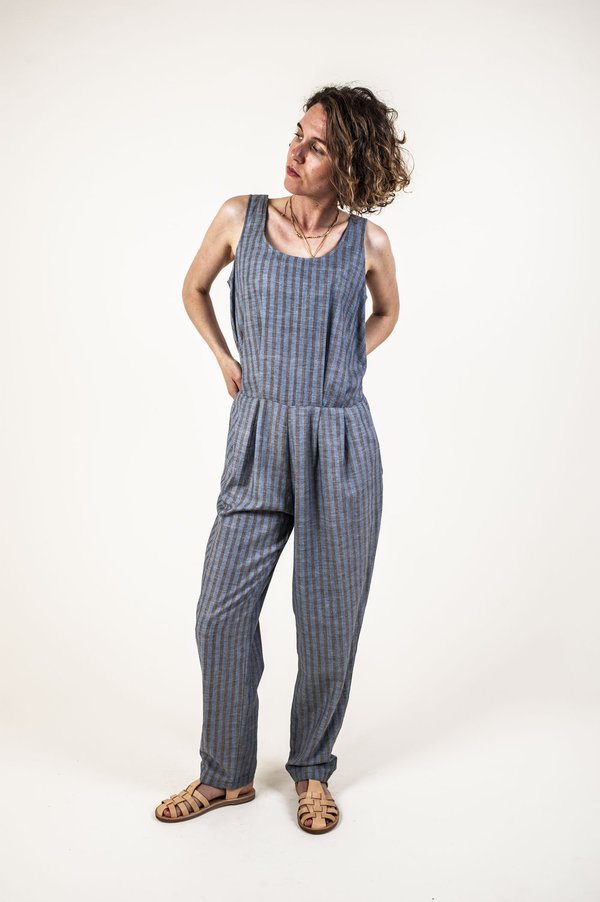 F O L D Jumpsuit - Navy Stripe F O L D Jumpsuit - Navy Stripe