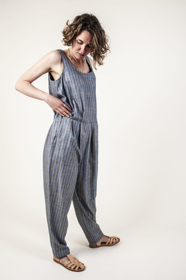 F O L D Jumpsuit - Navy Stripe F O L D Jumpsuit - Navy Stripe