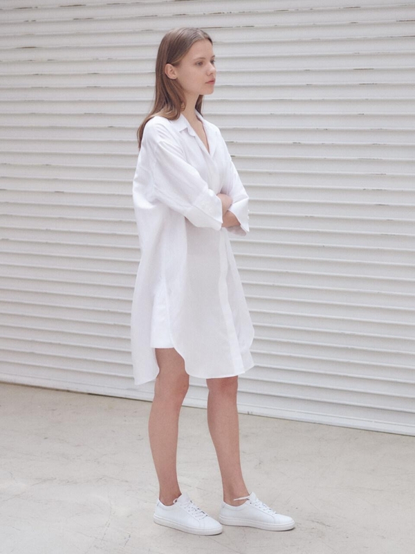 chinese dress ladies Day Off Poplin Shirtdress in White main image 0