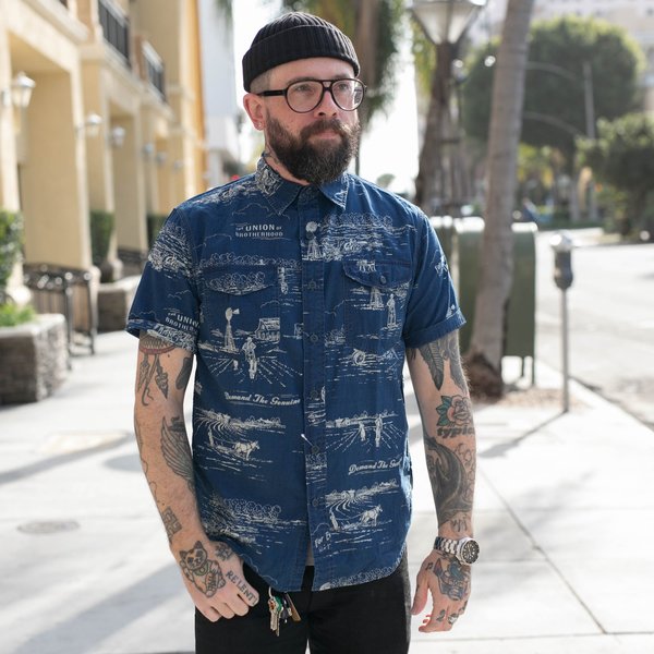 RRL Print Work Shirt - INDIGO | Garmentory RRL Print Work Shirt - INDIGO | Garmentory