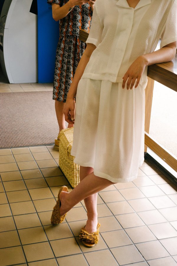 Beklina Fuggiamo Textured Silk Skirt - White Beklina Fuggiamo Textured Silk Skirt - White